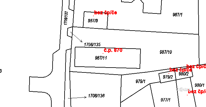 Suchdol nad Lužnicí 870 na parcele st. 987/11 v KÚ Suchdol nad Lužnicí, Katastrální mapa