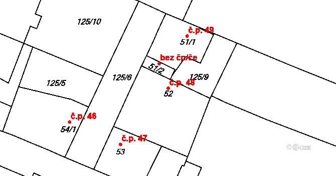Rašovice 48, Budiměřice na parcele st. 52 v KÚ Rašovice u Nymburka, Katastrální mapa