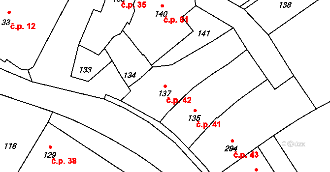 Přerov VII-Čekyně 42, Přerov na parcele st. 137 v KÚ Čekyně, Katastrální mapa