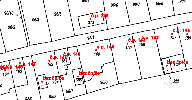 Mokřiny 144, Aš na parcele st. 160 v KÚ Mokřiny, Katastrální mapa