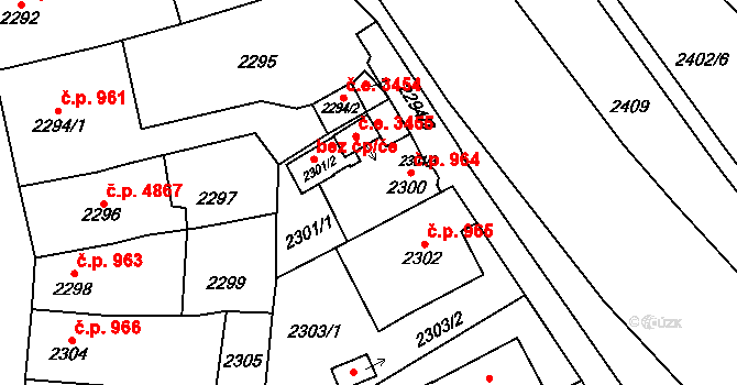 Jihlava 964 na parcele st. 2300 v KÚ Jihlava, Katastrální mapa
