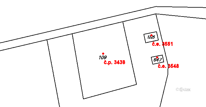 Jihlava 3438 na parcele st. 109 v KÚ Bedřichov u Jihlavy, Katastrální mapa