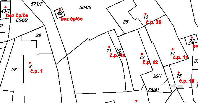 Hubenov 14, Borotice na parcele st. 11 v KÚ Hubenov u Borotic, Katastrální mapa