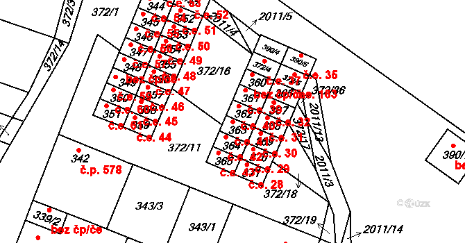 Lužice 41 na parcele st. 363 v KÚ Lužice u Hodonína, Katastrální mapa