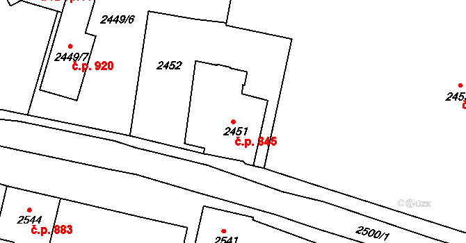 Pod Cvilínem 845, Krnov na parcele st. 2451 v KÚ Opavské Předměstí, Katastrální mapa