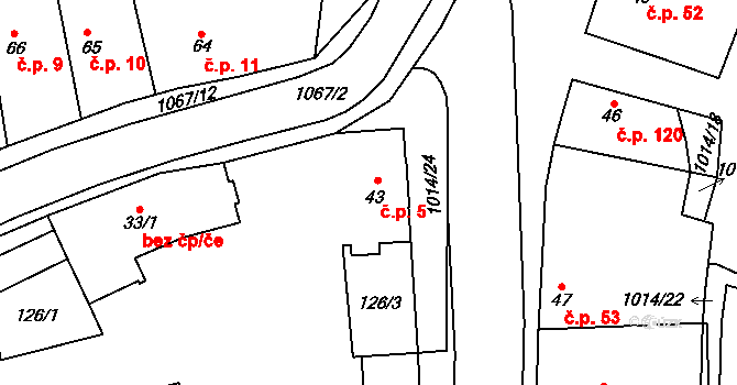 Cerhenice 5 na parcele st. 43 v KÚ Cerhenice, Katastrální mapa