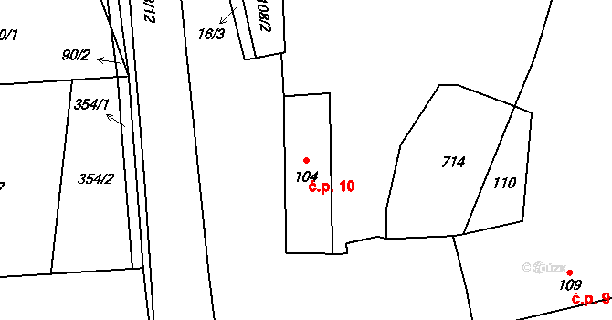 Štolmíř 10, Český Brod na parcele st. 104 v KÚ Štolmíř, Katastrální mapa