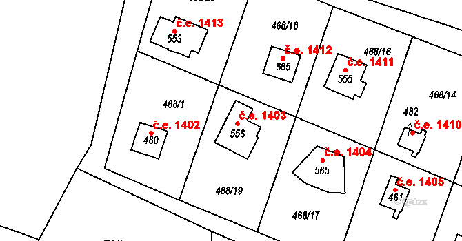 Ládví 1403, Kamenice na parcele st. 556 v KÚ Ládví, Katastrální mapa
