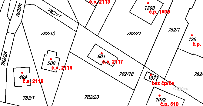 Skuheř 2117, Kamenice na parcele st. 501 v KÚ Těptín, Katastrální mapa
