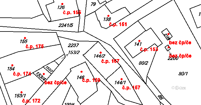 Lomnice nad Popelkou 167 na parcele st. 144/2 v KÚ Lomnice nad Popelkou, Katastrální mapa