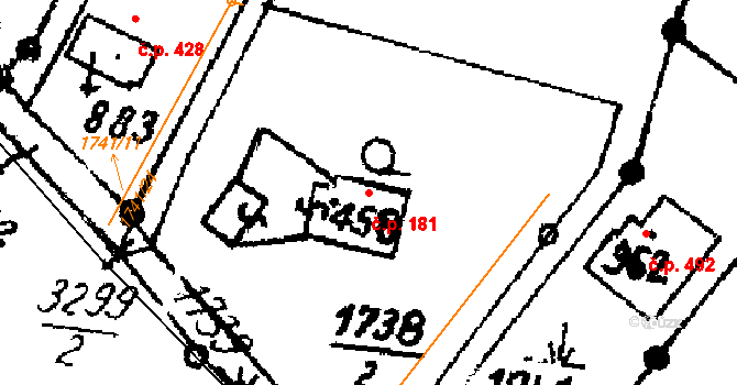 Písek 181 na parcele st. 458/3 v KÚ Písek u Jablunkova, Katastrální mapa