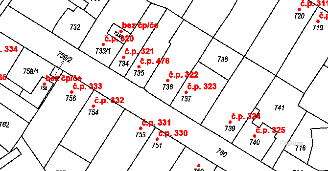 Kosmonosy 322 na parcele st. 736 v KÚ Kosmonosy, Katastrální mapa