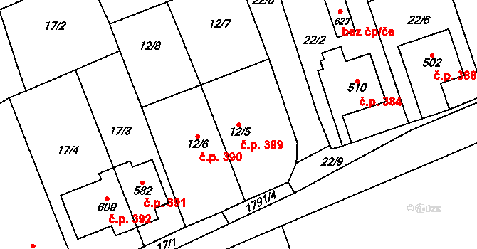 Šumvald 389 na parcele st. 12/5 v KÚ Šumvald, Katastrální mapa