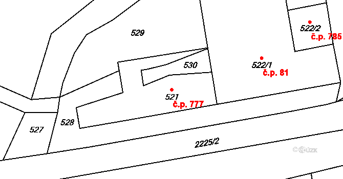 Velká Bystřice 777 na parcele st. 521 v KÚ Velká Bystřice, Katastrální mapa