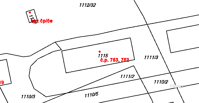 Hořovice 752,753 na parcele st. 1115 v KÚ Hořovice, Katastrální mapa