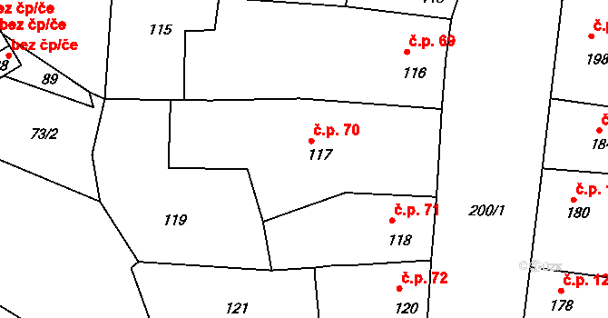 Mimoň III 70, Mimoň na parcele st. 117 v KÚ Mimoň, Katastrální mapa