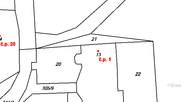 Ječovice 1, Mšené-lázně na parcele st. 13 v KÚ Ječovice, Katastrální mapa