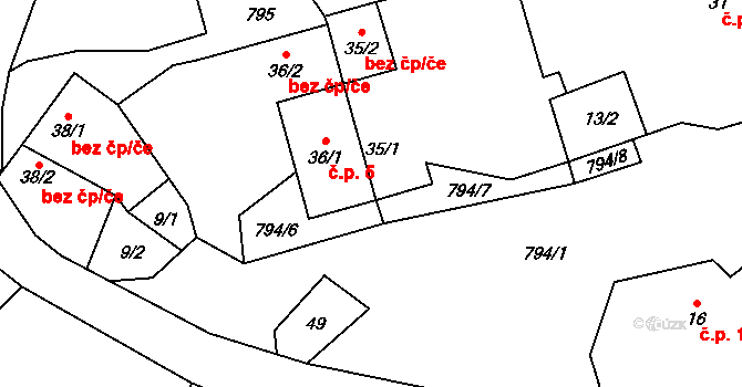 Řepčice 5, Třebušín na parcele st. 36/1 v KÚ Řepčice, Katastrální mapa
