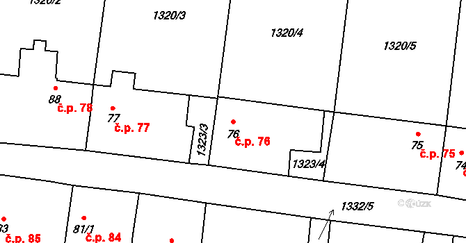 Vrbice 76 na parcele st. 76 v KÚ Vrbice u Roudnice nad Labem, Katastrální mapa