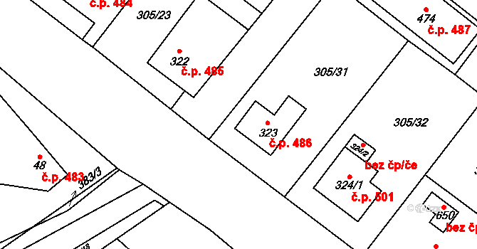 Hutisko 486, Hutisko-Solanec na parcele st. 323 v KÚ Hutisko, Katastrální mapa