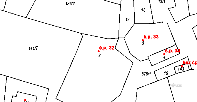Bubovice 32, Volenice na parcele st. 2 v KÚ Bubovice u Březnice, Katastrální mapa