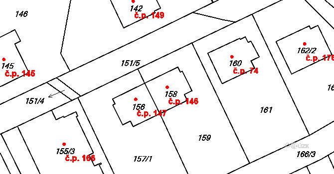 Klokoty 146, Tábor na parcele st. 158 v KÚ Klokoty, Katastrální mapa