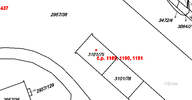 Pelhřimov 1189,1190,1191 na parcele st. 3101/77 v KÚ Pelhřimov, Katastrální mapa