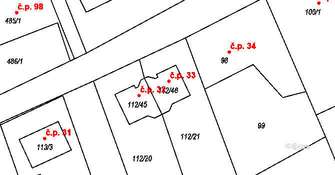 Lysůvky 33, Frýdek-Místek na parcele st. 112/46 v KÚ Lysůvky, Katastrální mapa