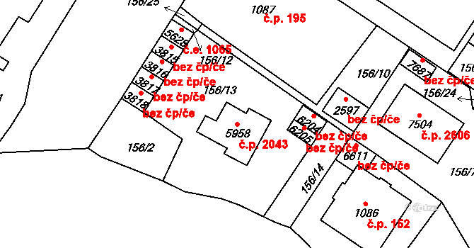 Cheb 2043 na parcele st. 5958 v KÚ Cheb, Katastrální mapa