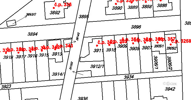 Záběhlice 352, Praha na parcele st. 3911 v KÚ Záběhlice, Katastrální mapa