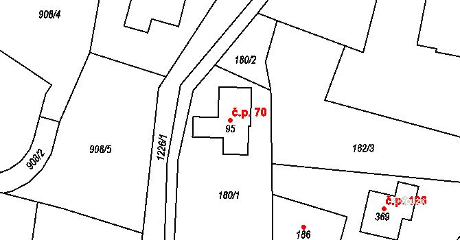 Čistá v Krkonoších 70, Černý Důl na parcele st. 95 v KÚ Čistá v Krkonoších, Katastrální mapa