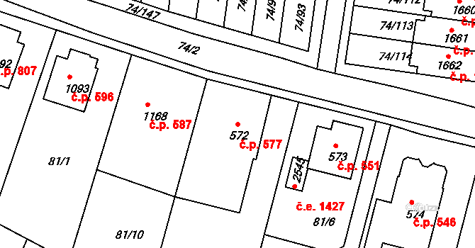Sezimovo Ústí 577 na parcele st. 572 v KÚ Sezimovo Ústí, Katastrální mapa