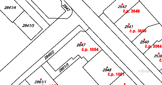 Chomutov 1054 na parcele st. 2847 v KÚ Chomutov I, Katastrální mapa