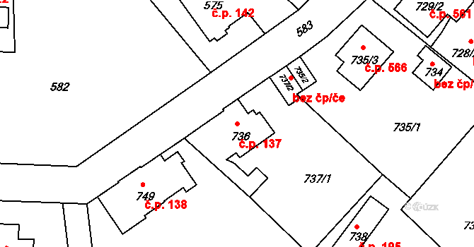 Liberec XI-Růžodol I 137, Liberec na parcele st. 736/1 v KÚ Růžodol I, Katastrální mapa