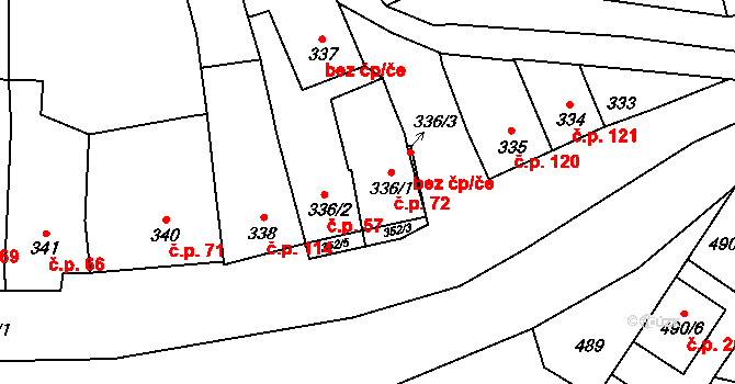 Kovalovice 72 na parcele st. 336/1 v KÚ Kovalovice, Katastrální mapa
