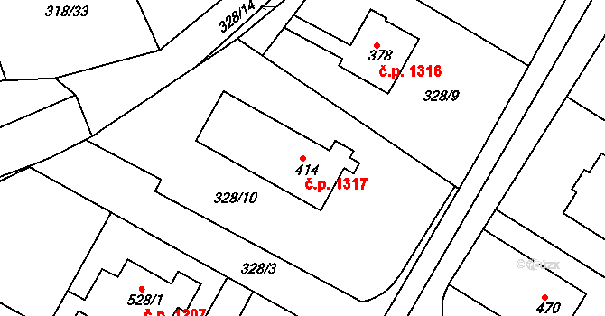 Předklášteří 1317 na parcele st. 414 v KÚ Předklášteří, Katastrální mapa