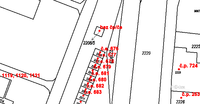 Kuřim 676 na parcele st. 2218 v KÚ Kuřim, Katastrální mapa