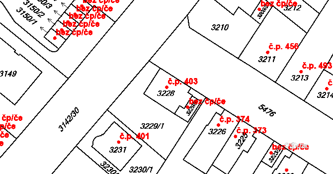 Lobzy 403, Plzeň na parcele st. 3228 v KÚ Plzeň, Katastrální mapa
