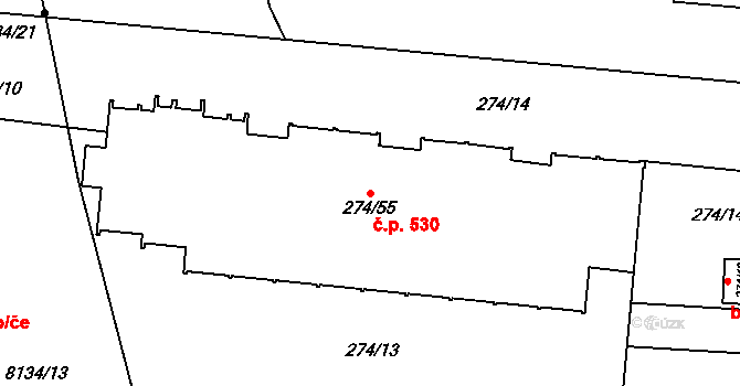 Doudlevce 530, Plzeň na parcele st. 274/55 v KÚ Doudlevce, Katastrální mapa