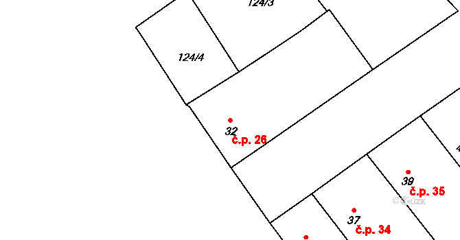 Smilovice 26 na parcele st. 32 v KÚ Smilovice u Luštěnic, Katastrální mapa