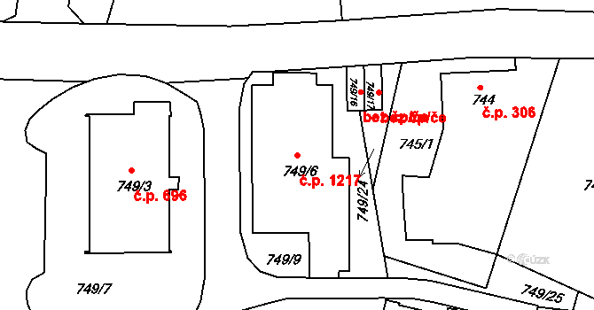 Liberec XIV-Ruprechtice 1217, Liberec na parcele st. 749/6 v KÚ Ruprechtice, Katastrální mapa