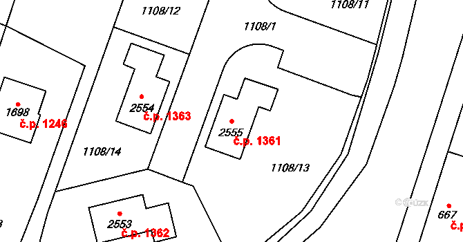 Třebechovice pod Orebem 1361 na parcele st. 2555 v KÚ Třebechovice pod Orebem, Katastrální mapa