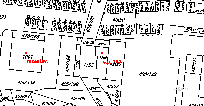 Horoměřice 793 na parcele st. 1155 v KÚ Horoměřice, Katastrální mapa