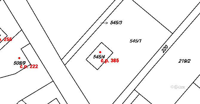 Lhotka 385, Ostrava na parcele st. 545/4 v KÚ Lhotka u Ostravy, Katastrální mapa