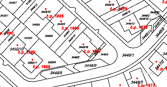Kuřim 1887 na parcele st. 3449/16 v KÚ Kuřim, Katastrální mapa