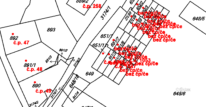 Příbram I 1045, Příbram na parcele st. 651/11 v KÚ Příbram, Katastrální mapa