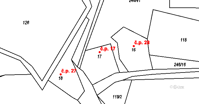 Šimanov 17, Žihobce na parcele st. 17 v KÚ Šimanov na Šumavě, Katastrální mapa