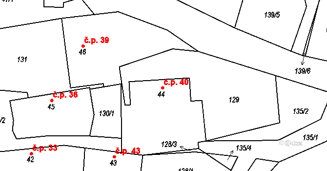 Dolní Ostrovec 40, Ostrovec na parcele st. 44 v KÚ Dolní Ostrovec, Katastrální mapa