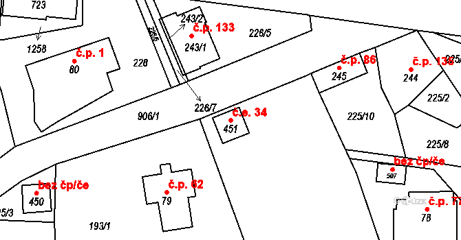 Ohrazenice 34 na parcele st. 451 v KÚ Ohrazenice u Turnova, Katastrální mapa