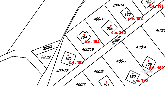 Vlastějovice 1194 na parcele st. 184 v KÚ Vlastějovice, Katastrální mapa